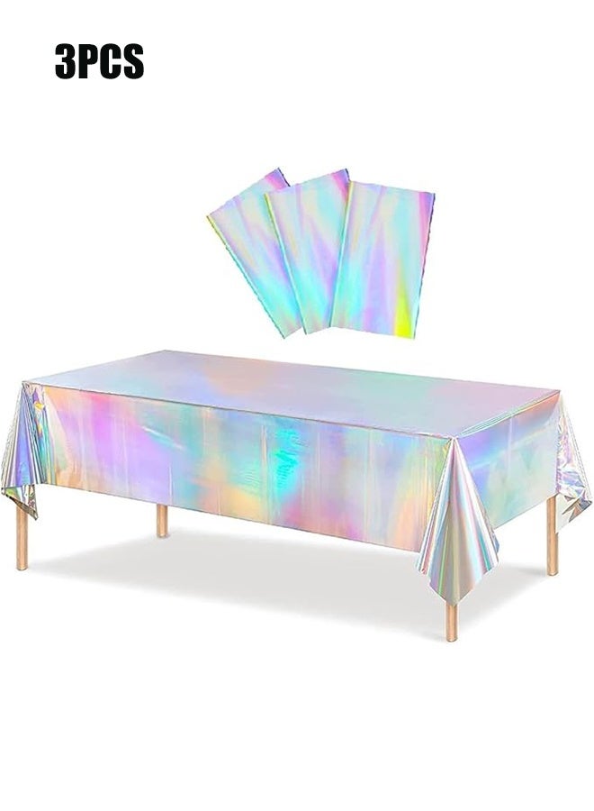 YJ 3-piece Rainbow Tablecloth Set, Size 52" x 55", Birthday Party Tablecloth, Rainbow Plastic Disposable Tablecloth, Birthday Decorations - Image 1