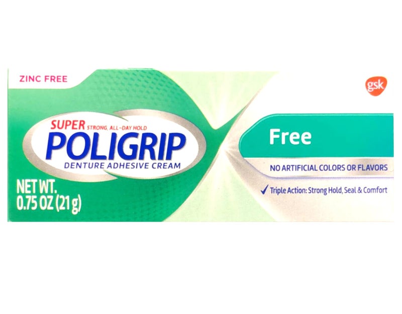 Poligrip (5 عبوات) كريم لاصق أطقم الأسنان سوبر بولي جريب - ثبات قوي طوال اليوم - خالي من الزنك - بدون نكهات أو ألوان صناعية - 0.75 أونصة لكل عبوة. - Image 1