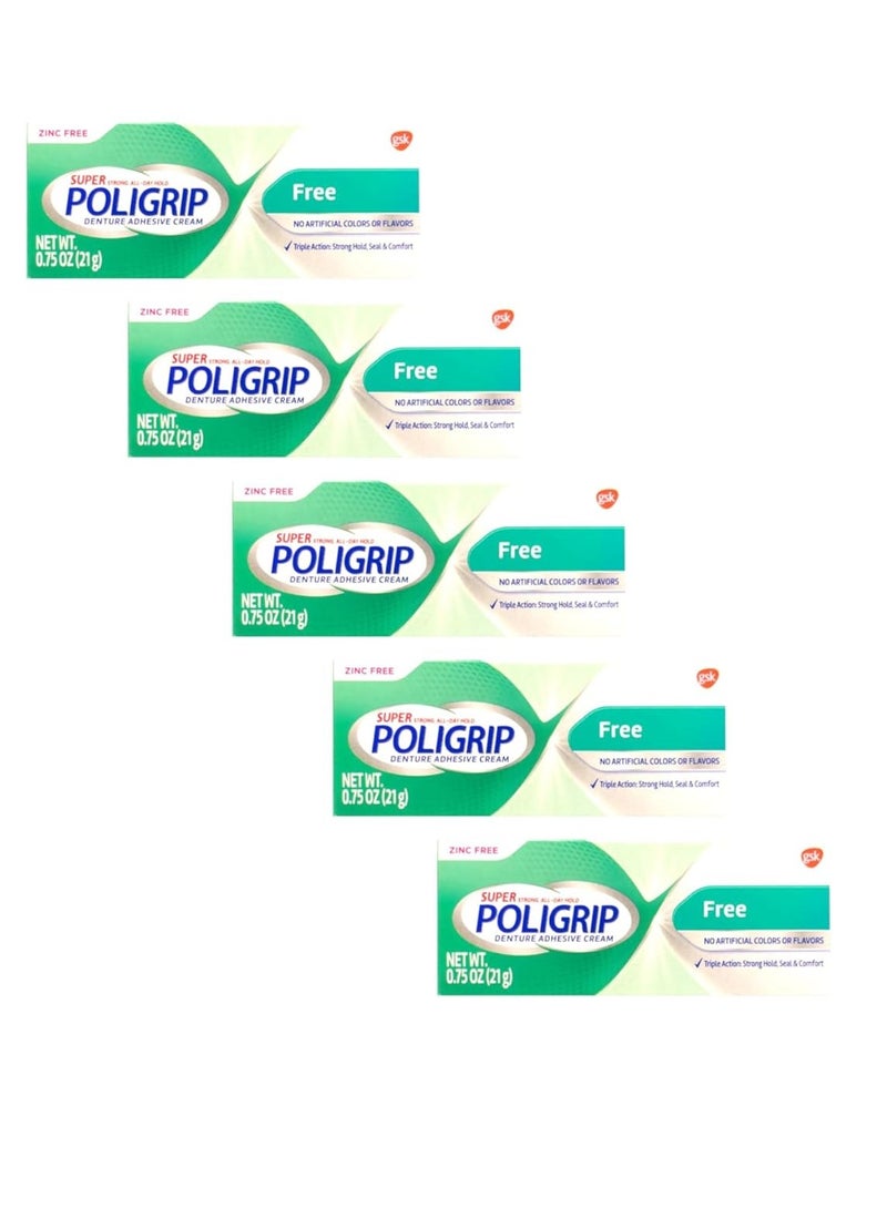 Poligrip Poligrip (Pack of 5) Super Denture Adhesive Cream - Strong, All-Day Hold, Zinc Free, No Artificial Flavors or Colors - 0.75 Oz Each  - Image 2