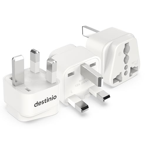 Destinio Type G Travel Adapter | UK Plug Adapter for India to UK, UAE, Singapore & More | Universal Socket, 13A 250V 2500W| International Travel Plug Adapter | CE & RoHS Certified (Pack of 3) - Image 1