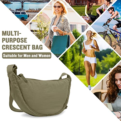 EVGLOW Nylon Crescent Crossbody Bag for Women Purses Trendy Men,Small Travel Sling Bag Hobo,Lightweight Fanny Pack with Zipper Adjustable Strap,Round Soft Shoulder Pouch Bag for Work Sport(Olive Green) - Image 5