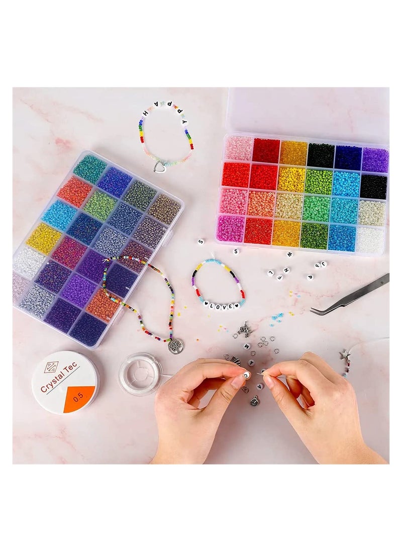 SYOSI - 2mm Glass Seed Beads for Jewelry Making Kit Alphabet Letter Tiny Set Bracelets DIY Art and Craft with Rolls of Elastic String Cord Charms Rings 17500 Pcs - Image 1
