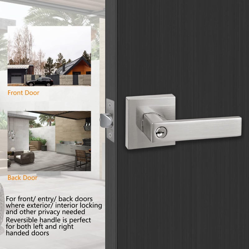 NEWBANG Keyed Entry Lever Lock for Exterior and Front Door Heavy Duty Lever Door Lock Handle Satin Nickel Finish - Image 2