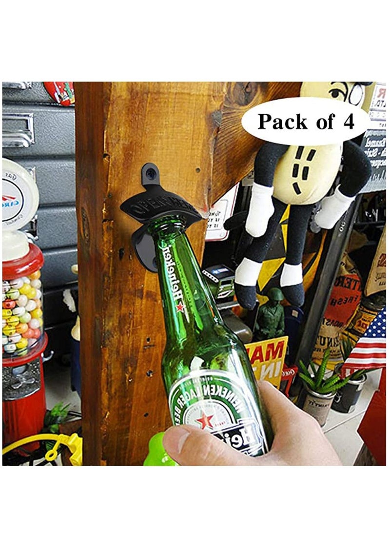 SYOSI - 4 Pcs Bottle Opener Wall Mounted, Antique Metal Bottle Top Openers Hardware With Mount Screws Set - Image 1