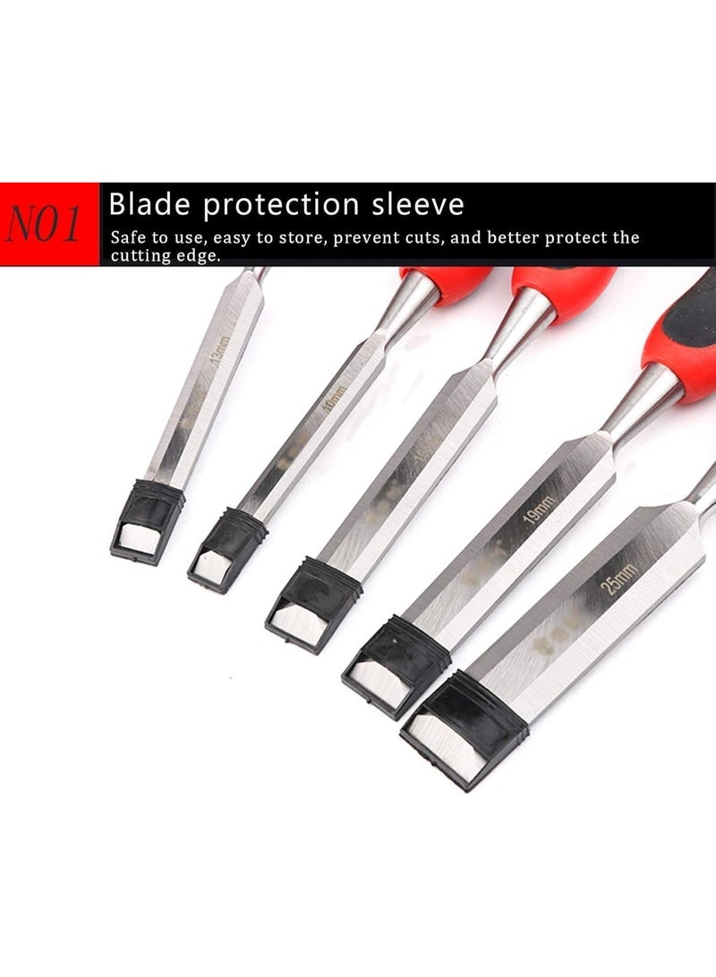 Emerald Tools Harden Wood Chisel Set - Heavy Duty 4 Piece Woodworking Tools Set Includes 1/4”, 1/2”, 3/4”, 1” - Cr-V Steel with Ergo Soft Grip - Sharp Carving Bevel Edge - Steel Butt for Hammer - Image 4