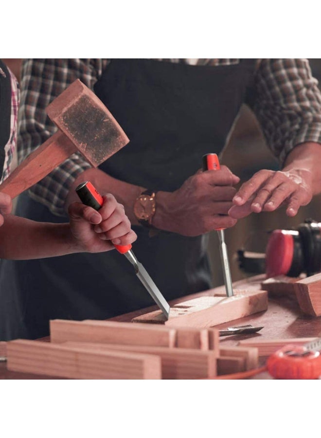 Emerald Tools Harden Wood Chisel Set - Heavy Duty 4 Piece Woodworking Tools Set Includes 1/4”, 1/2”, 3/4”, 1” - Cr-V Steel with Ergo Soft Grip - Sharp Carving Bevel Edge - Steel Butt for Hammer - Image 2