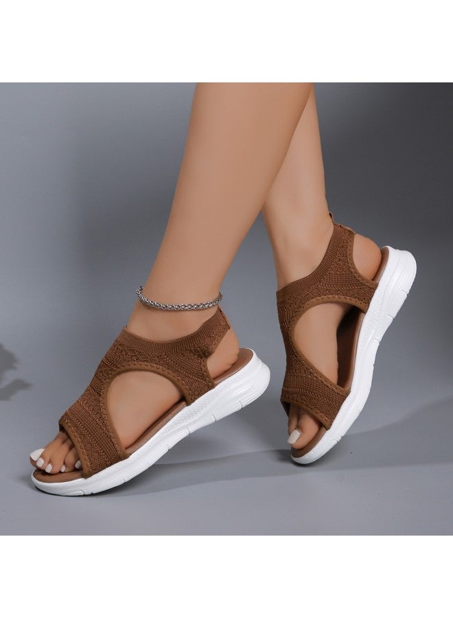 Thick-soled Slippers, Summer European And American Style Fashionable Fly-knit Flat Sandals, Large Size Beach New Shoes, Women's Shoes