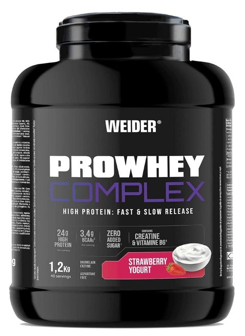Pro Whey Complex 1.2kg – Strawberry Yogurt Flavor | High-Protein Blend with Creatine, Glutamine & MCTs | Supports Muscle Growth & Recovery