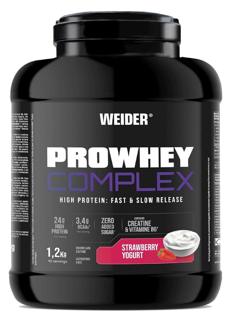 Pro Whey Complex 1.2kg – Strawberry Yogurt Flavor | High-Protein Blend with Creatine, Glutamine & MCTs | Supports Muscle Growth & Recovery
