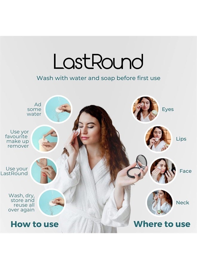 LastRound® 7 Sustainable Reusable Cotton Rounds for Facial Cleansing – Zero-Waste Eco-Friendly Makeup Remover Pads for All Skin Types with Travel Storage Case