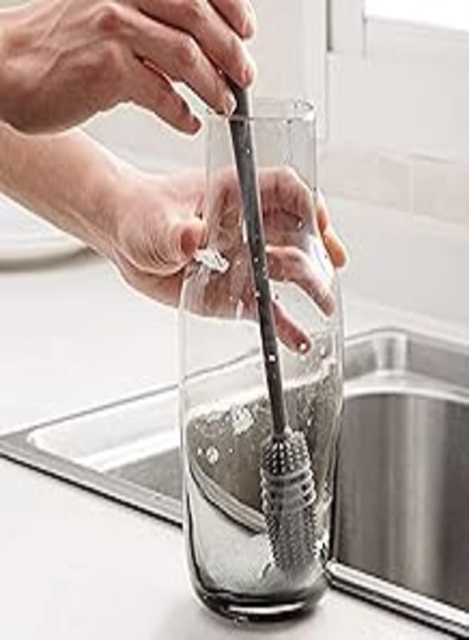 Long bottle cleaning brush for washing water bottle, rotatable cleaning,narrow neck containers, hydro flask, vacuum sports bottle, vase and glassware