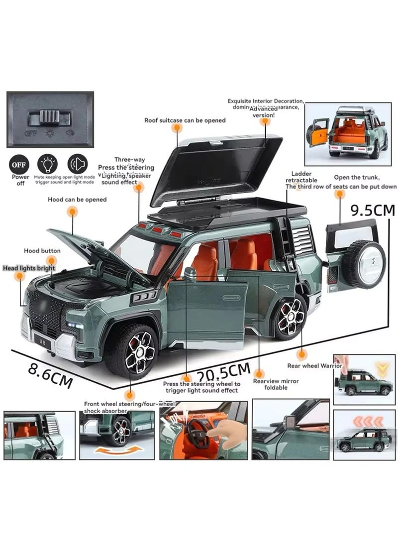 LB 1:24 Scale Die-Cast U8 Off-Road SUV Model Car – Alloy Simulation Vehicle with Sound, Light, and Pull-Back Action – Metal Toy Car with Opening Doors, Hood & Trunk – For Kids & Collectors  - Image 3
