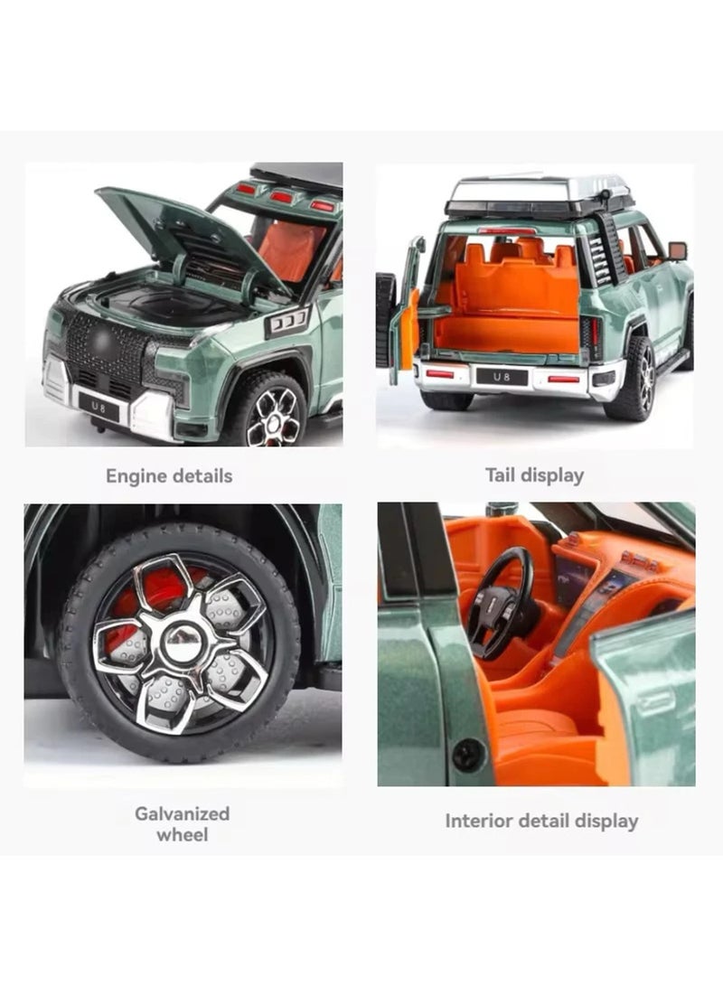 LB 1:24 Scale Die-Cast U8 Off-Road SUV Model Car – Alloy Simulation Vehicle with Sound, Light, and Pull-Back Action – Metal Toy Car with Opening Doors, Hood & Trunk – For Kids & Collectors  - Image 4