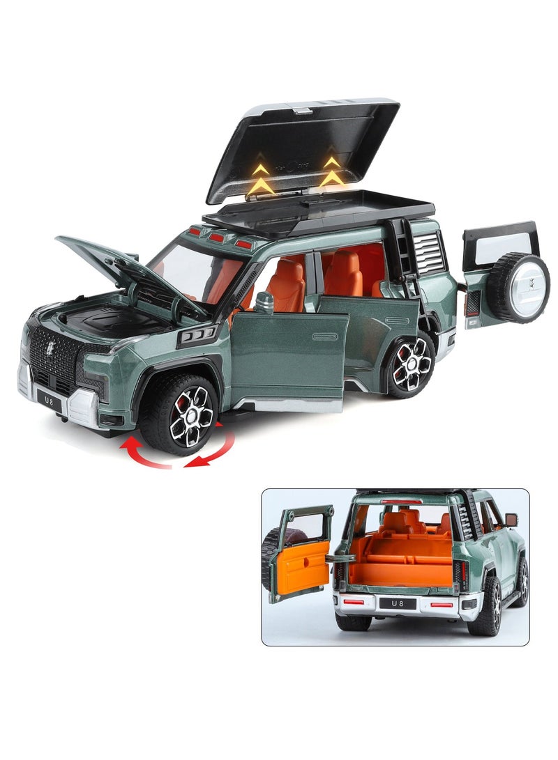 LB 1:24 Scale Die-Cast U8 Off-Road SUV Model Car – Alloy Simulation Vehicle with Sound, Light, and Pull-Back Action – Metal Toy Car with Opening Doors, Hood & Trunk – For Kids & Collectors  - Image 2