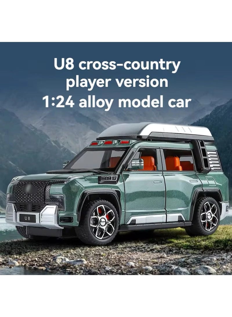 LB 1:24 Scale Die-Cast U8 Off-Road SUV Model Car – Alloy Simulation Vehicle with Sound, Light, and Pull-Back Action – Metal Toy Car with Opening Doors, Hood & Trunk – For Kids & Collectors  - Image 5