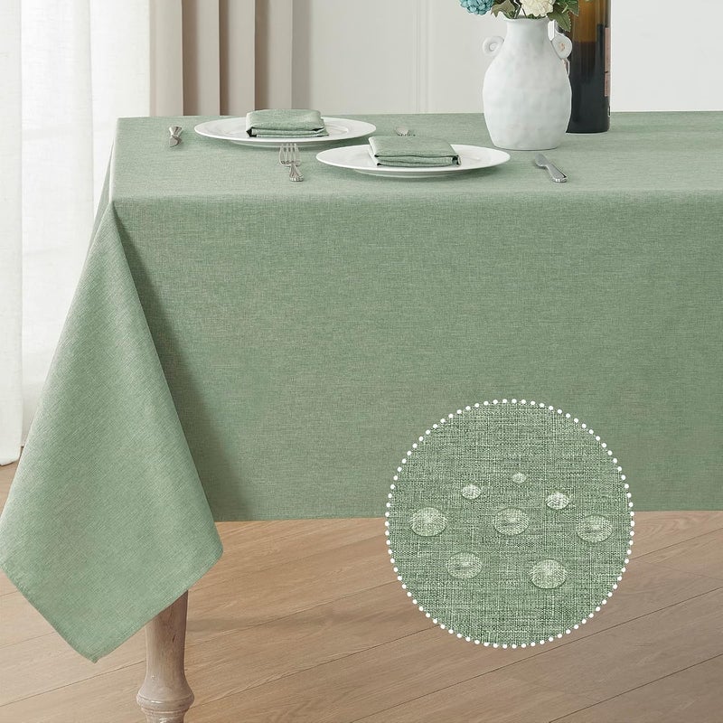 مفرش طاولة مستطيل فيبلاندي - مقاوم للماء والبقع، 52 × 70 بوصة، أخضر مريمي - Image 1