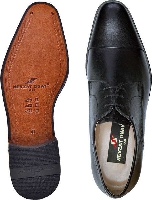 Nevzat Onay Black Classic Laced Leather Men's Shoes -9028-  - Image 3