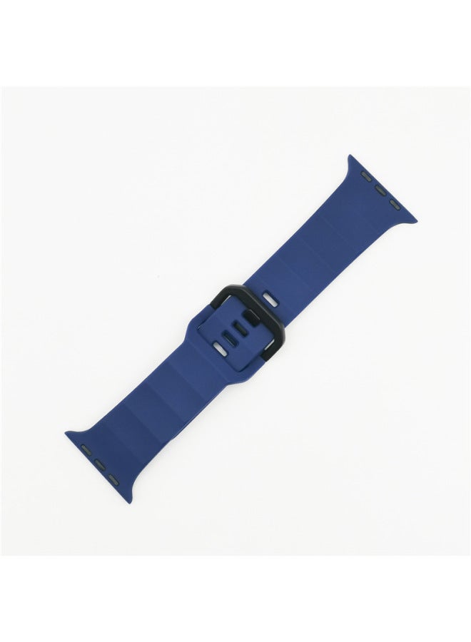 Silicone Sport Watchband Suitable For Apple Watch Ultra Iron Buckle Wave Design Fashionable Strap For Men And Women-Color:Black - Image 4