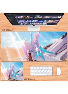 Generic No Overlock Honkai Impact 3 Mouse Pad Extra Large Animation Kiana Dem Lisa Alicia Two-Dimensional Notebook-Color:90x40cm Thickness 3mm-Pattern:Silver Goddess  - Image 1