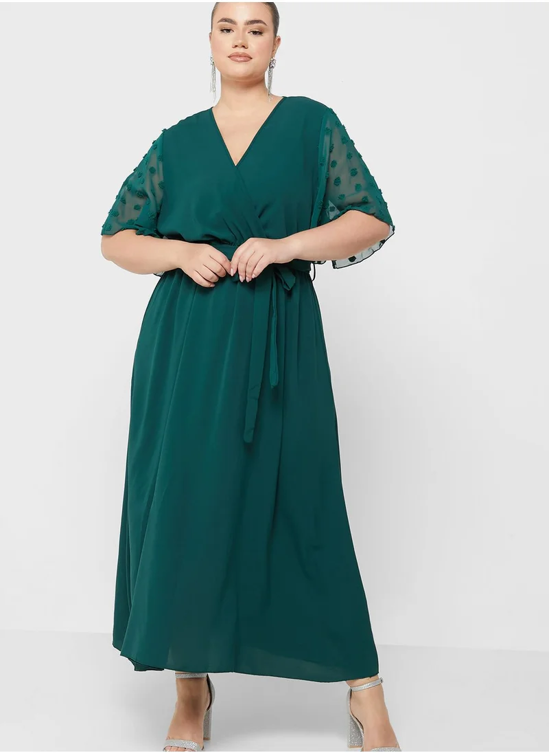 Ella Plus Dobby Detail Sleeve Fit & Flare Dress