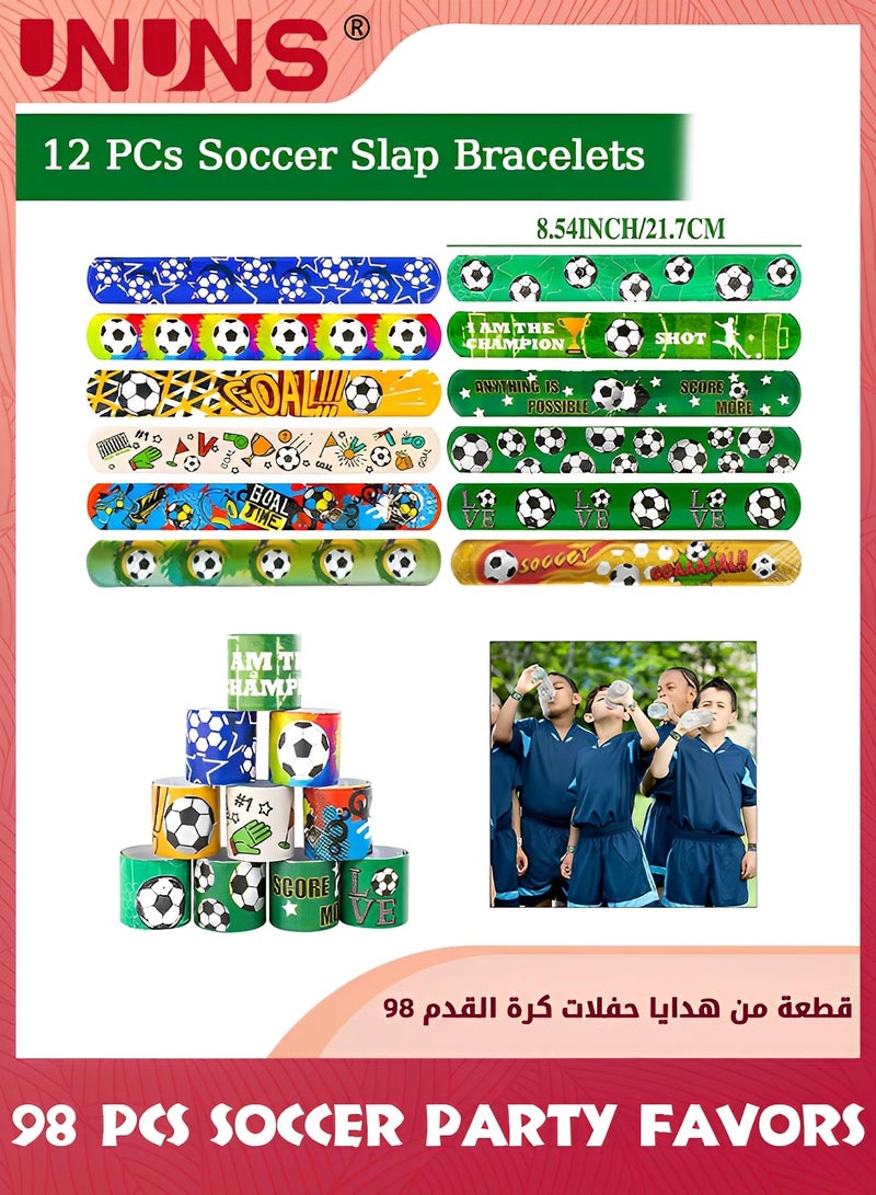 UNUNS 98 Pcs Soccer Party Favors Set,Football Slap Bracelet Stickers Silicone Ring Keychain Tattoo Stickers Whistle Soccer Kits,Sports Party Favors For Boys Girls,Birthday Goodie Gifts Bags Decor  - Image 2
