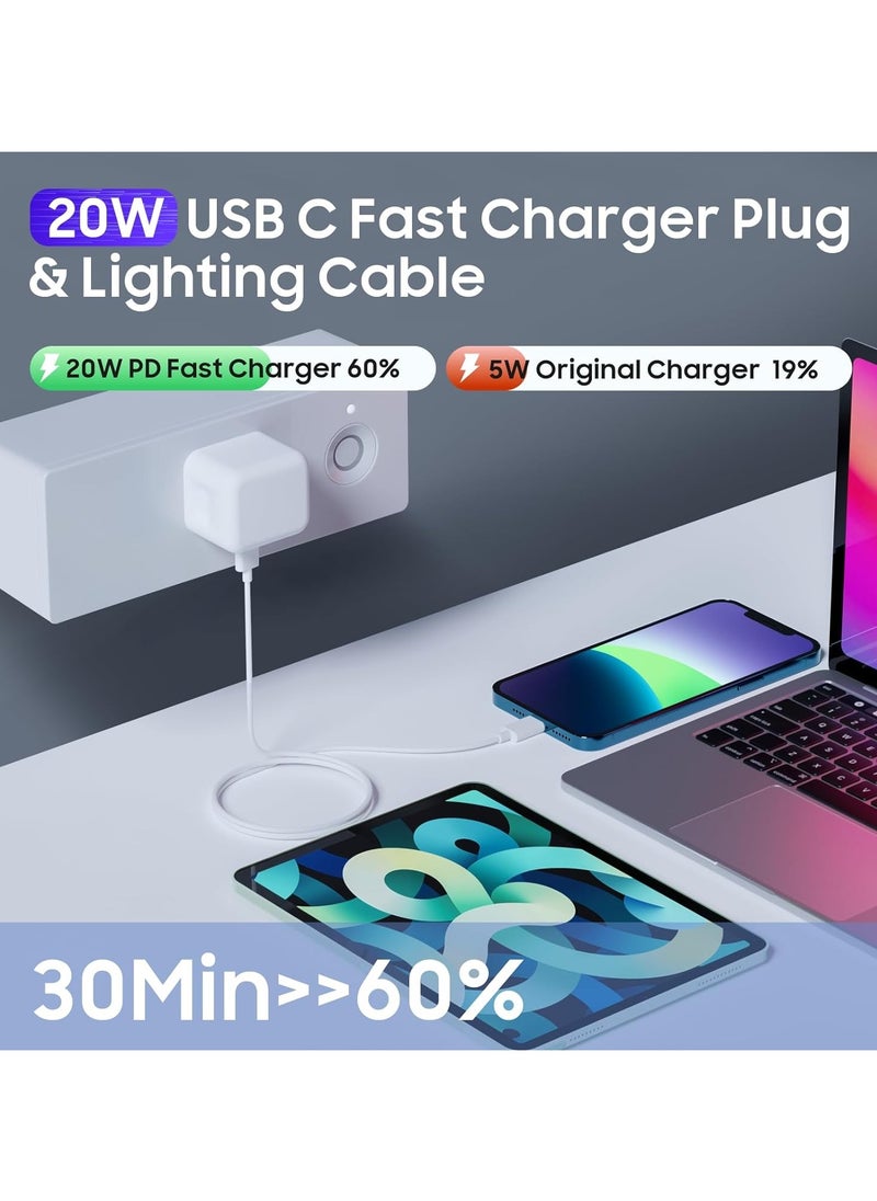 20W USB C Fast Charger with USB C to Lightning Cable, MFi Certified, iPhone Charger Block for iPhone 14/14 Pro/14 Pro Max/13/12/11/XR/XS/X/SE, iPad, AirPods