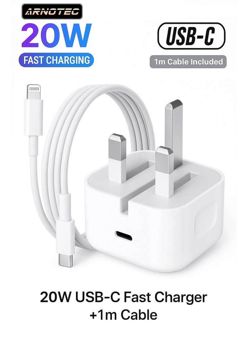 ARNOTEC شاحن سريع 20 واط USB C مع كابل USB C إلى Lightning، معتمد من MFi، كتلة شاحن آيفون لجهاز آيفون 14/14 برو/14 برو ماكس/13/12/11/XR/XS/X/SE، آيباد، آيربودز - Image 2