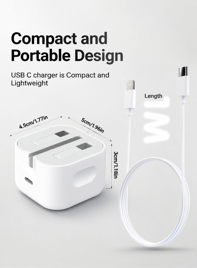 ARNOTEC شاحن سريع 20 واط USB C مع كابل USB C إلى Lightning، معتمد من MFi، كتلة شاحن آيفون لجهاز آيفون 14/14 برو/14 برو ماكس/13/12/11/XR/XS/X/SE، آيباد، آيربودز - Image 3