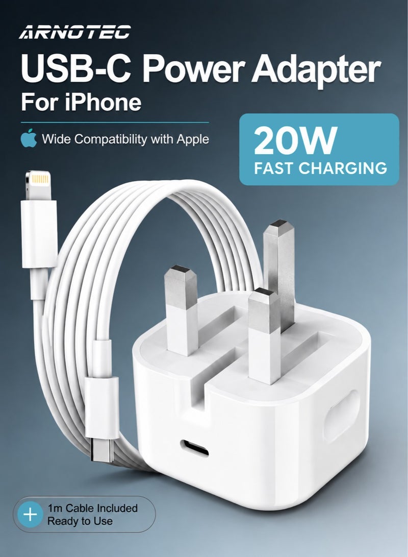 ARNOTEC 20W USB C Fast Charger with USB C to Lightning Cable, MFi Certified, iPhone Charger Block for iPhone 14/14 Pro/14 Pro Max/13/12/11/XR/XS/X/SE, iPad, AirPods - Image 1