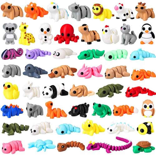 Simgoing 52 Pcs Mini 3D Printed Animals Set 3D Printed Little Animals Articulated Flexible Fidget Toys Small Animal Figurines Toy for Boys Girls Students Rewards Carnival Prizes Pinata Filler - Image 1
