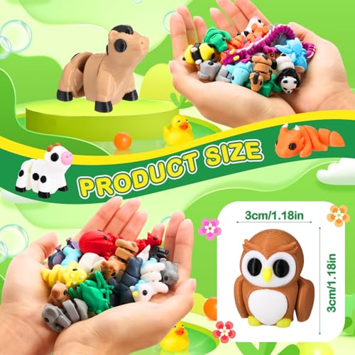 Simgoing 52 Pcs Mini 3D Printed Animals Set 3D Printed Little Animals Articulated Flexible Fidget Toys Small Animal Figurines Toy for Boys Girls Students Rewards Carnival Prizes Pinata Filler - Image 5