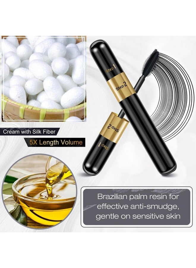 DRMODE Mascara Black Volume And Length 2 In 1 Thrive Mascara Liquid Lash Extensions Waterproof Tubing Mascara Falsies Voluminous Lengthening Smudge Proof 4D Silk Fiber Mascara For Makeup - Image 3