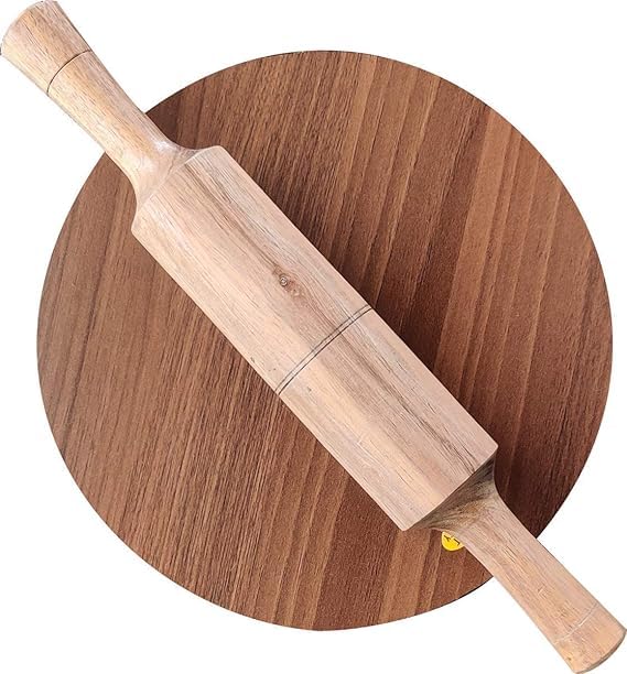 VOMI chakla belan Tawa Handmade Loha Iron Lokhand RotiChapati Tawa Wooden 12 inch belan Pack of 3 - Image 2