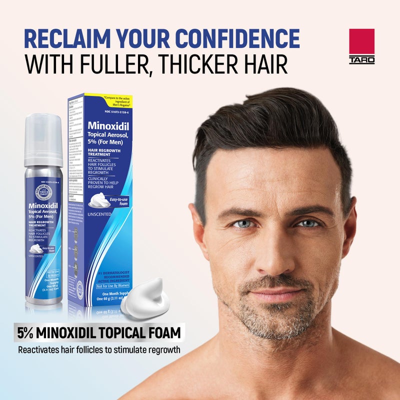 Taro Minoxidil Topical Aerosol Foam, 5%, Hair Regrowth 3 Months Treatment for Men, 2.11 oz (3 Pack) - Image 4