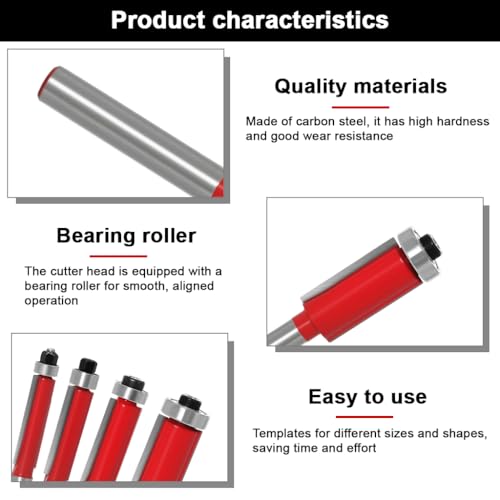 Serplex® 4Pcs Bearing Flush Trim Bit Set 1/4 Inch Shank Top Bearing Hard Alloy Cutter Professional Woodworking Edge Trimming Milling Embedding Tool Kit for Craftsmen DIY Projects Templates Joints - Image 4