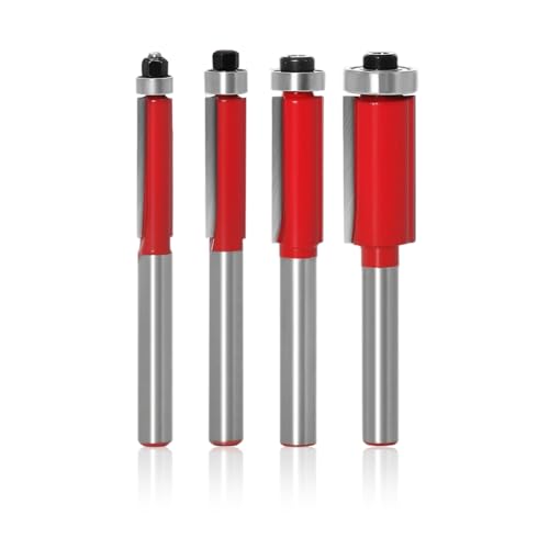 Serplex® 4Pcs Bearing Flush Trim Bit Set 1/4 Inch Shank Top Bearing Hard Alloy Cutter Professional Woodworking Edge Trimming Milling Embedding Tool Kit for Craftsmen DIY Projects Templates Joints - Image 1