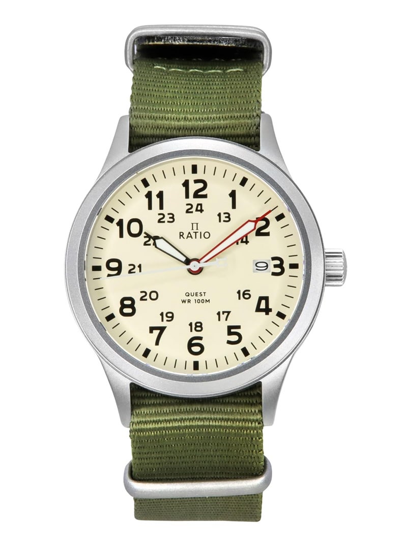RATIO Field Watch Sapphire Crystal Nylon Strap Easy Reader Casual Watch Japanese Quartz 100m Water Resistant Military Watches for Men (Black) - Image 1