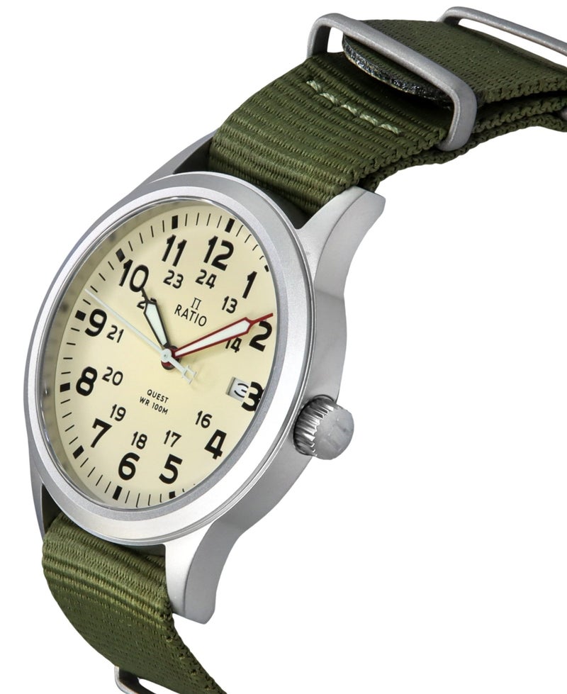 RATIO Field Watch Sapphire Crystal Nylon Strap Easy Reader Casual Watch Japanese Quartz 100m Water Resistant Military Watches for Men (Black) - Image 2