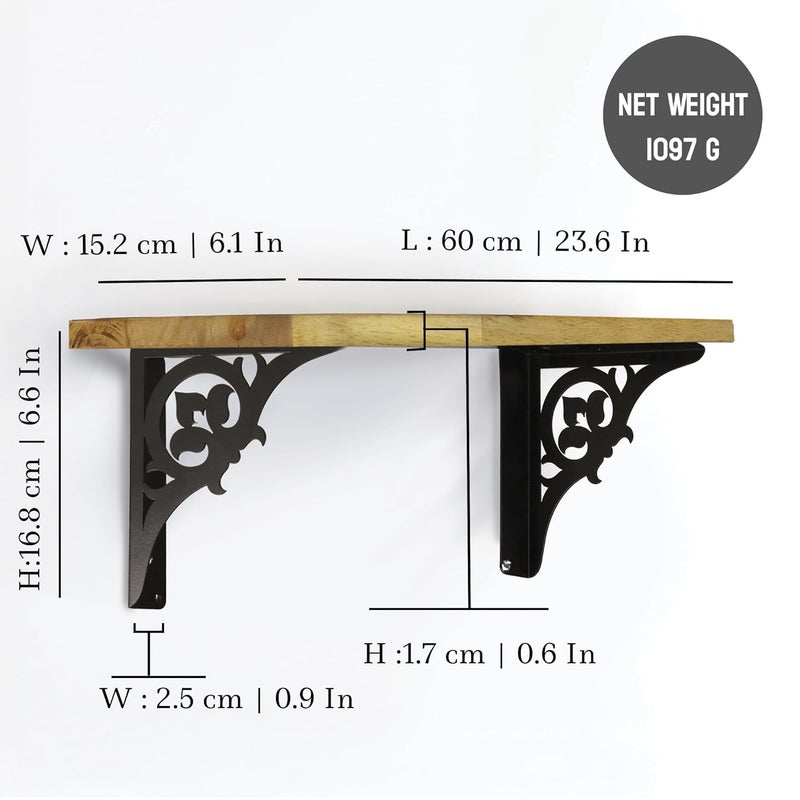 Spillbox معبد بويا المنزلي الخشبي | رف معدني أبيض | قابل للتعليق على الحائط | تجميع سهل بالبراغي | معبد منزلي لغرفة البوجا | حامل بويا | معبد - زهور فردية (أسود صغير) - Image 3