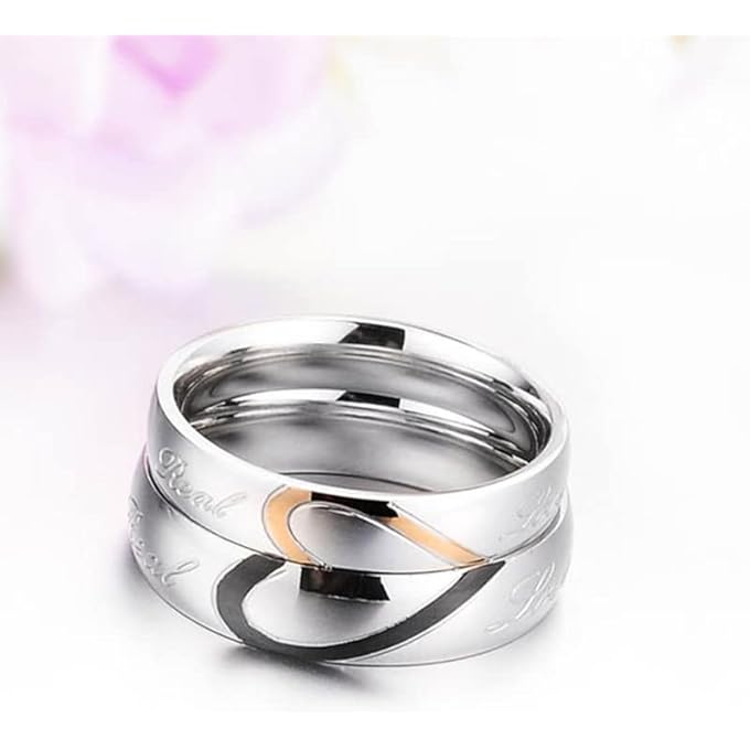 YC Lovers Heart 'Real Love' Stainless Steel Proposal Couple Rings For Girls And Boys. Perfect For Couple! - Image 2