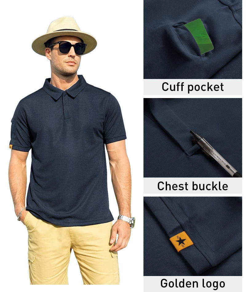 ZITY Mens Polo Shirt Short Sleeve Sports Tactical T-Shirt Athletic Golf Polos Daily Casual Stylish Collared Shirts for Men Navy Medium - Image 2
