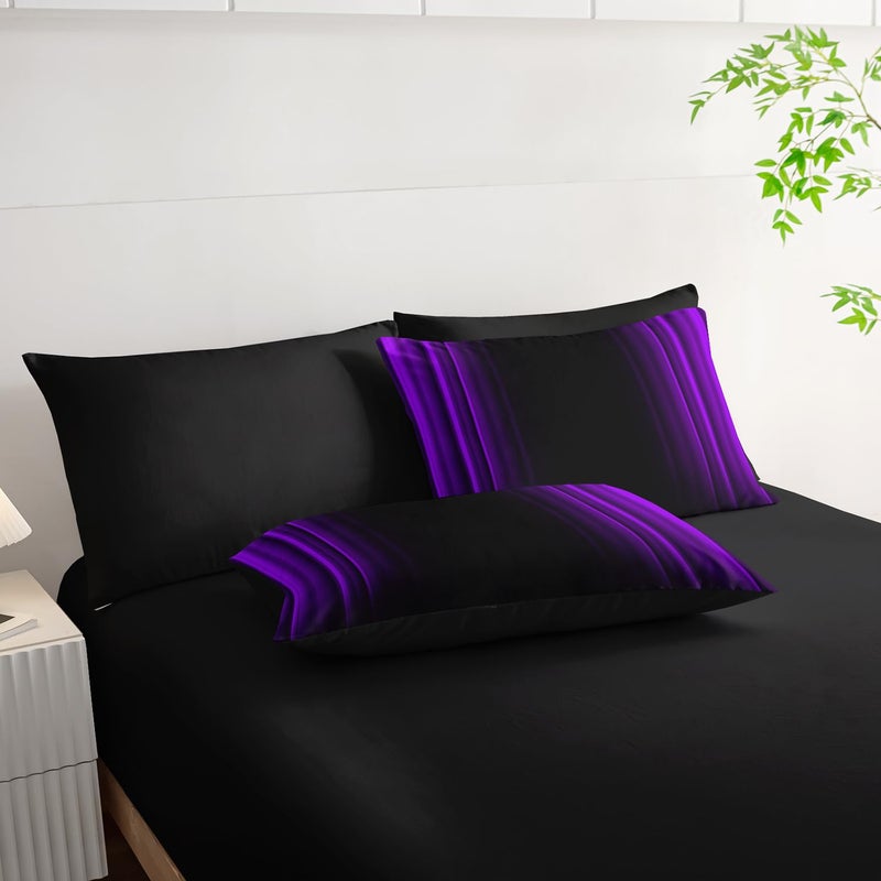 Nttopship Purple and Black Bedding Set King Size Abstract Ombre Comforter Set Bedding Set 7 Piece in A Bag,Dark Quilt Set Mordern Art Decor All Seasons with Pillowcases,Flat, Fitted Sheet - Image 5