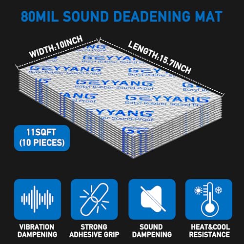 G GEYYANG GEYYANG Car Sound Deadening Mat, 80 mil 11 sqft Sound Deading Material for Cars, Butyl Automotive Sound Deadener, Noise Insulation and Vibration Dampening Material (10 pcs) - Image 2