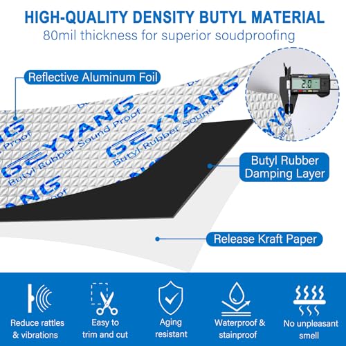 G GEYYANG GEYYANG Car Sound Deadening Mat, 80 mil 11 sqft Sound Deading Material for Cars, Butyl Automotive Sound Deadener, Noise Insulation and Vibration Dampening Material (10 pcs) - Image 3