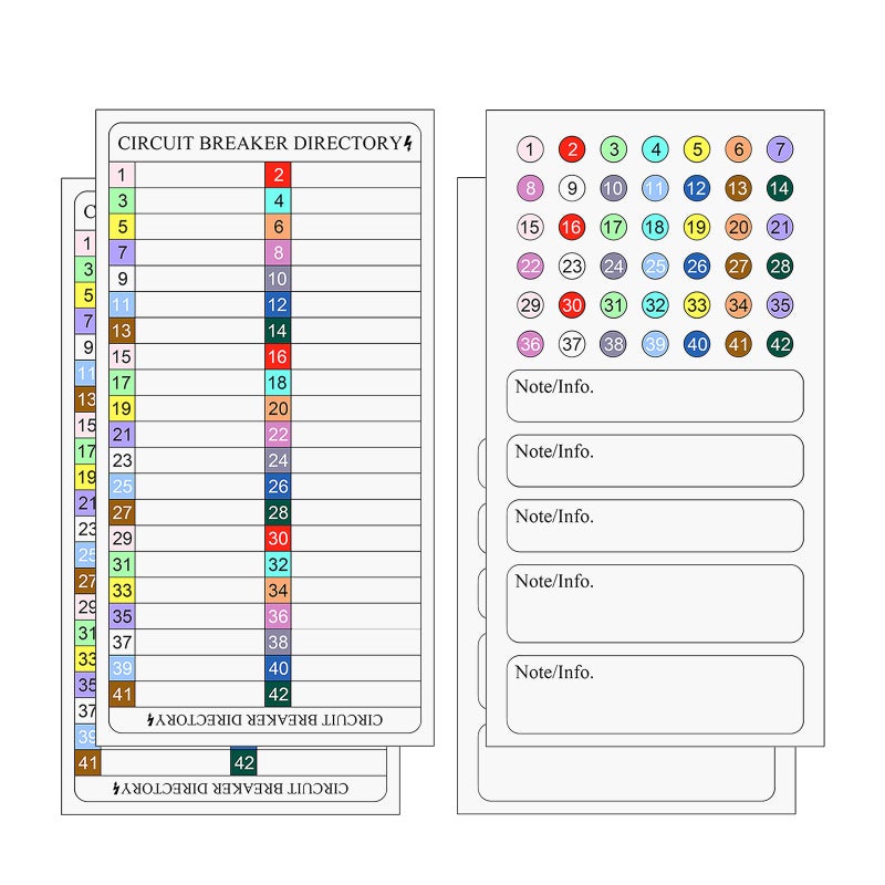Circuit Breaker Directory Label Sticker Decal Electric Fuse Panel Box Waterproof with Adhesive Backing Organize Replacement Color Code Guide2 Sets