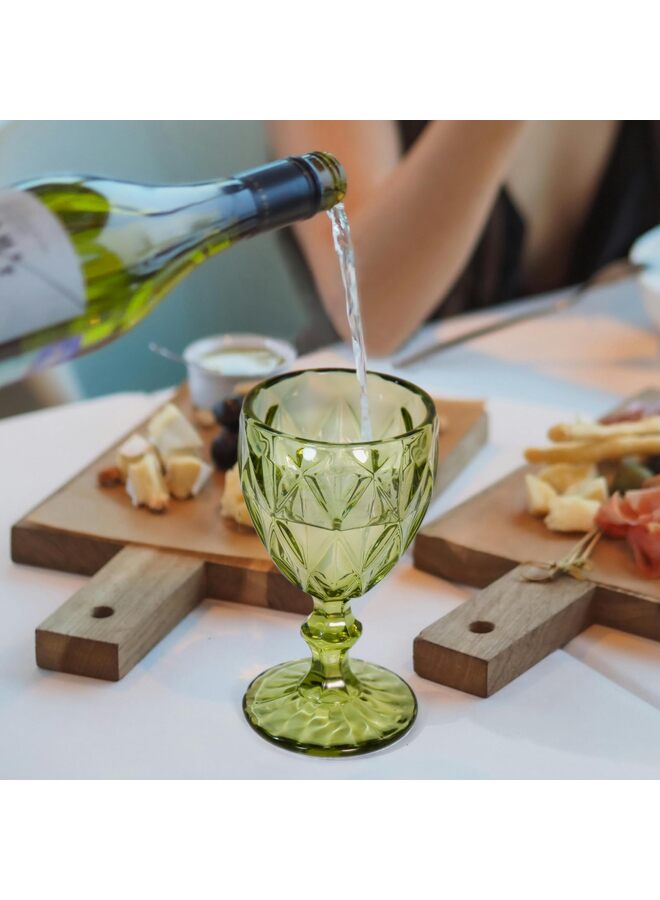 مجموعة من 6 أكواب نبيذ عتيقة، 12 أونصة من الزجاج الأخضر، أكواب مياه، مجموعة أكواب زجاجية كريستالية مزخرفة بنقوش زهرية، آمنة للاستخدام في غسالة الأطباق، لحفلات الزفاف والحفلات والحانات والمطاعم - Image 4
