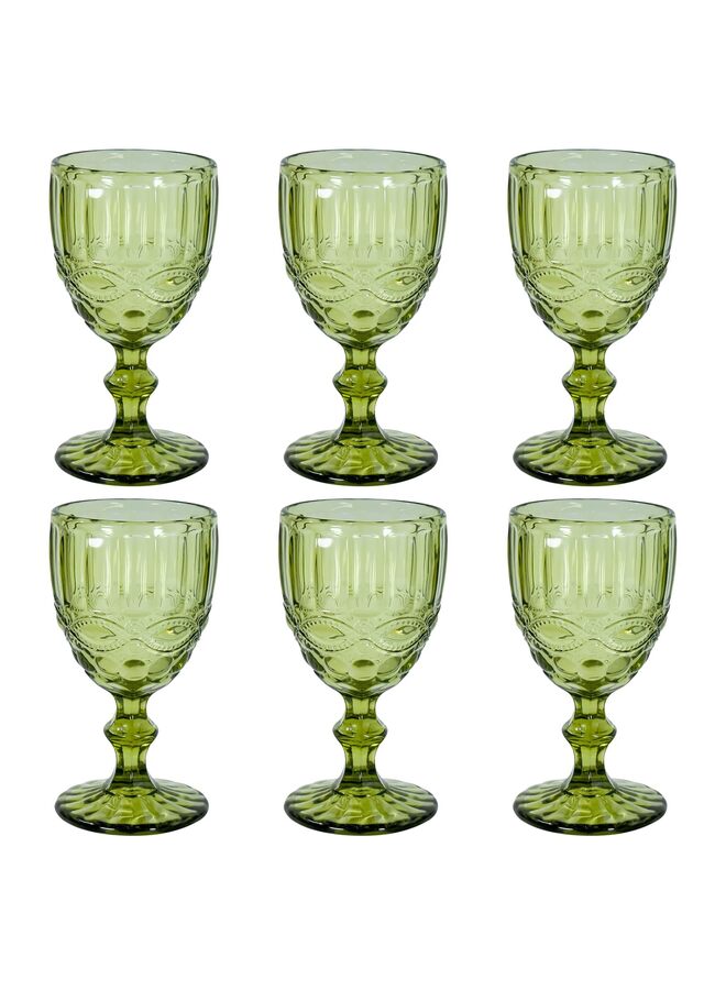 مجموعة من 6 أكواب نبيذ عتيقة، 12 أونصة من الزجاج الأخضر، أكواب مياه، مجموعة أكواب زجاجية كريستالية مزخرفة بنقوش زهرية، آمنة للاستخدام في غسالة الأطباق، لحفلات الزفاف والحفلات والحانات والمطاعم - Image 1