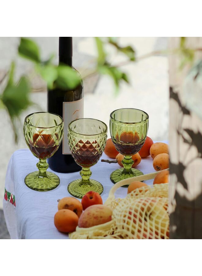 مجموعة من 6 أكواب نبيذ عتيقة، 12 أونصة من الزجاج الأخضر، أكواب مياه، مجموعة أكواب زجاجية كريستالية مزخرفة بنقوش زهرية، آمنة للاستخدام في غسالة الأطباق، لحفلات الزفاف والحفلات والحانات والمطاعم - Image 5