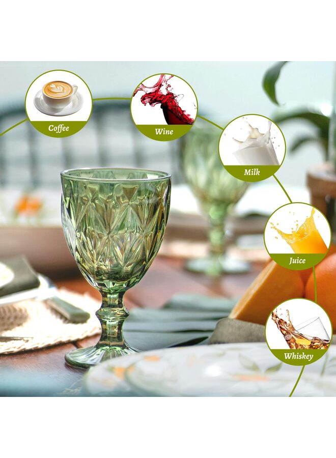 مجموعة من 6 أكواب نبيذ عتيقة، 12 أونصة من الزجاج الأخضر، أكواب مياه، مجموعة أكواب زجاجية كريستالية مزخرفة بنقوش زهرية، آمنة للاستخدام في غسالة الأطباق، لحفلات الزفاف والحفلات والحانات والمطاعم - Image 3