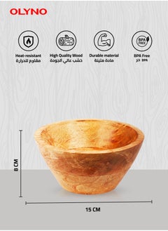 OLYNO NaturEdge 6 Inches Natural Acacia Wood Mixing Bowl Serving Bowl | 15X15X8 Cm| For Salad, Fruits, Dough, Food, And Table Decorations | Durable Wooden Kitchenware | Made In India  - Image 2